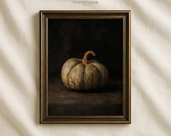 Moody Rustic Pumpkin Still Life Print | Vintage Autumn Farmhouse Wall Art | Muted Fall Digital Download