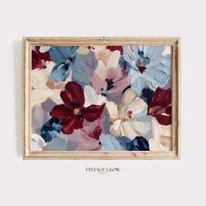 Moody Abstract Flower Garden Print | Burgundy Blue Statement Floral Wall Art | Digital Download