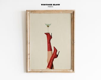 Impression d'art Martini Boots rouges | Décoration de chariot de bar Femme Fatale (téléchargement numérique)