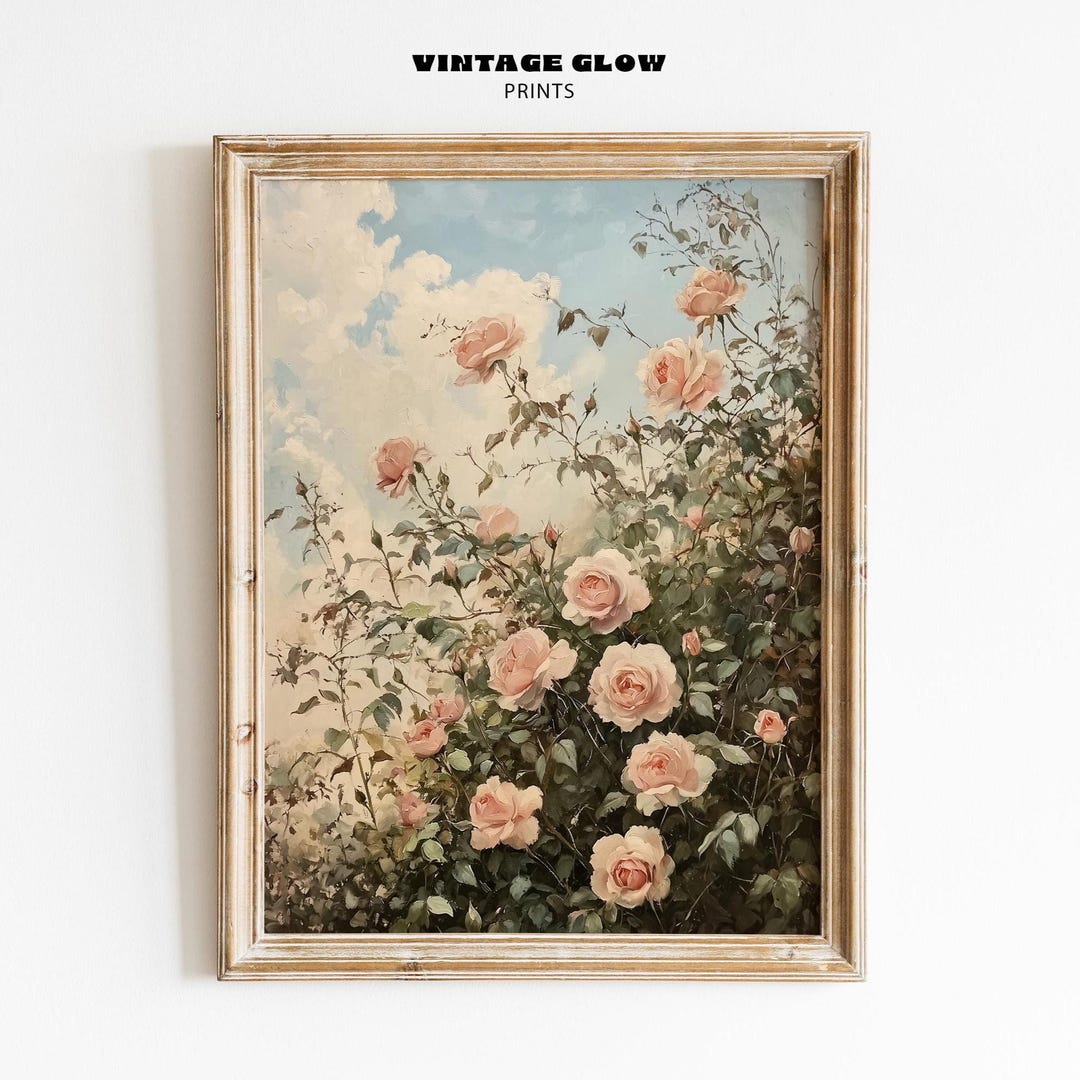 Vintage Rose Garden Oil Painting Print | Shabby Chic Floral Art ...