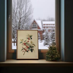 Vintage Holly Branch Botanical Print | Neutral Winter Greenery Christmas Decor | Digital Download | #V613 image 5