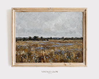 Blue Wildflower Landscape Print | Vintage Country Wall Art (Digital Download)