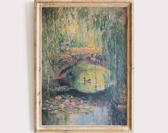 Monet Style Water Lily Print | Pastel Impressionist Floral French Country Wall Art | Digital Download