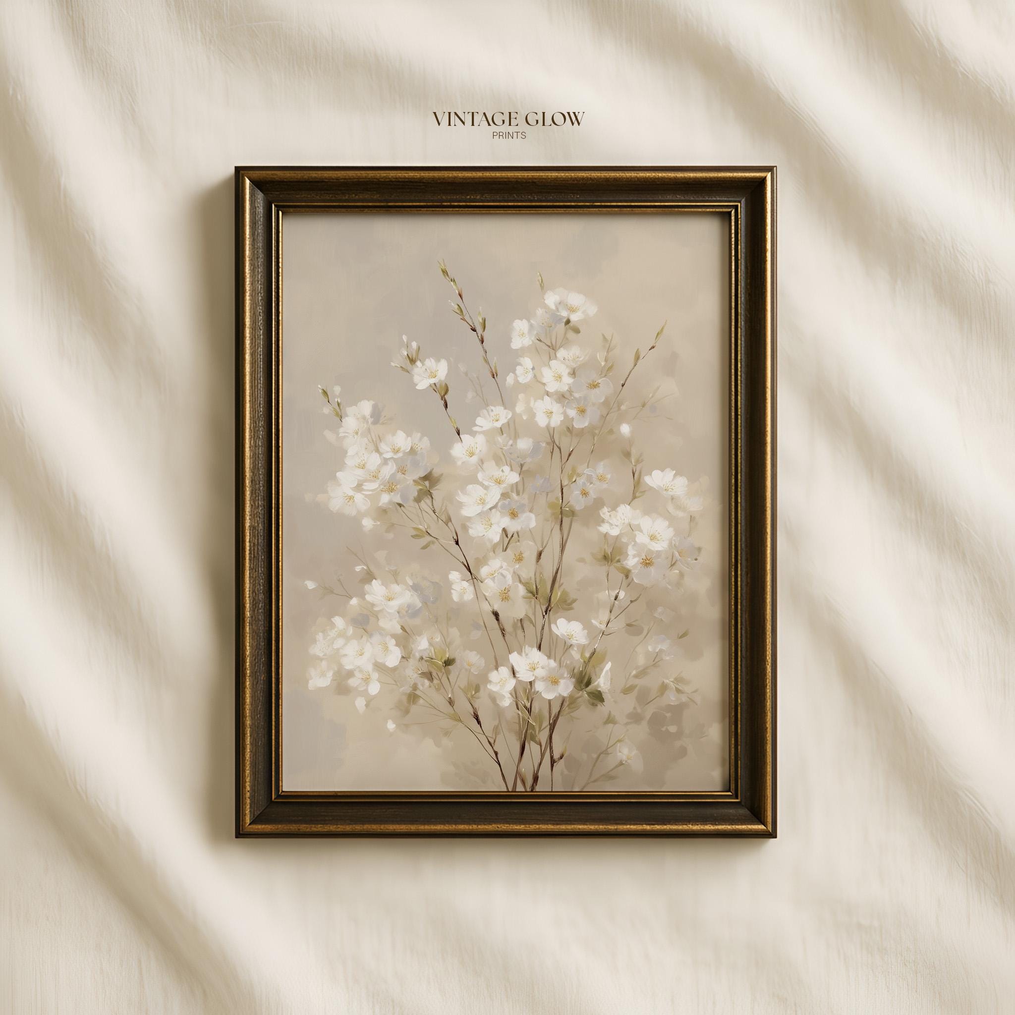 Vintage White Floral Art Print | Neutral Cottagecore Farmhouse ...