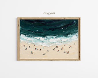 Tiny Swimmers Ocean Print | Minimalist Coastal Summer Beach House Wall Art | Digital Download