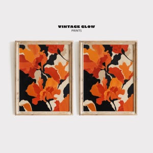 Set of 2 Modern Botanical Art Prints | Abstract Floral Wall Decor | Mid-Century Bedroom & Living Room Style | Digital Download | #V297