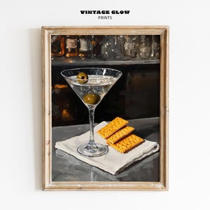 Martini and Cheese Printable Art | Whimsical Cocktail Bar Decor | Quirky Kitchen Wall Art | Vintage Style Oil Painting | Digital Download