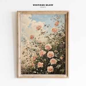 Vintage Rose Garden Oil Painting Print | Romantic Floral Wall Art | Shabby Chic Rose Decor | Antique Style Flower Print | Digital Download