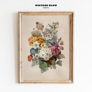 Vintage Botanical Floral Print | Earth Tone Watercolor Art | Boho Cottagecore Wall Decor | Eclectic Maximalist Printable | Digital Download