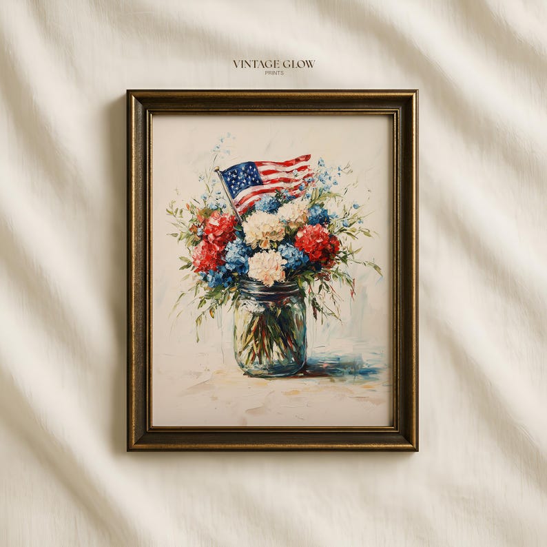 Rustic 4th of July Floral Vase Print | Patriotic Americana Wall Art ...