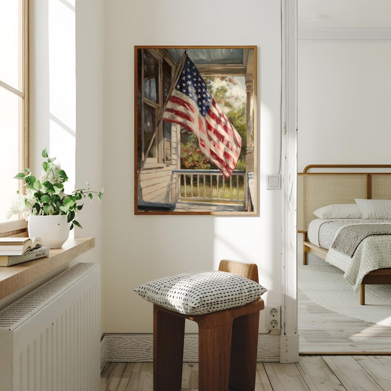 Vintage American Flag Print | Rustic Patriotic 4th of July Farmhouse ...