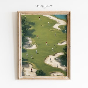Impresión artística de pequeños golfistas / Decoración de pared minimalista vintage con diseño de golf abstracto verde / Descarga digital / #V240