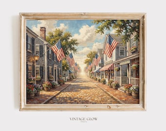 Arte de parede imprimível com estampa floral da bandeira colonial para o 4 de julho | Impressão vintage americana de fazenda para a Independência
