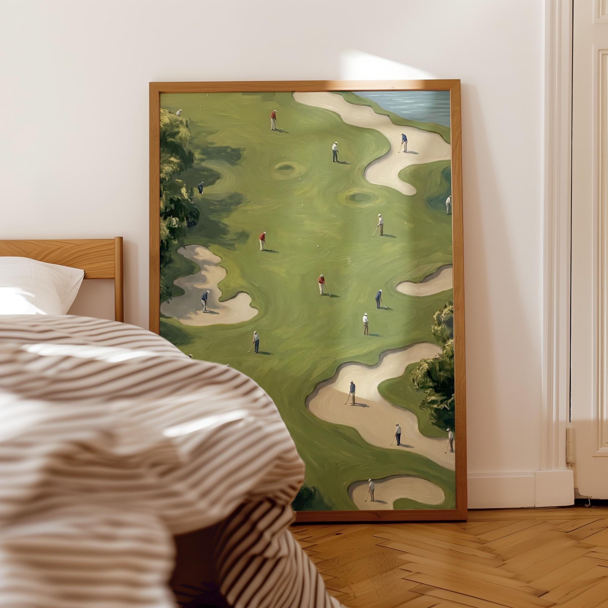 Tiny Golfers Art Print | Minimalist Vintage Green Abstract Golf