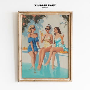 High Society Girls Pool Print | Luxe Summer Art Poster | Museum-Style Fashion Wall Decor | Dorm Room Digital Download | #V319
