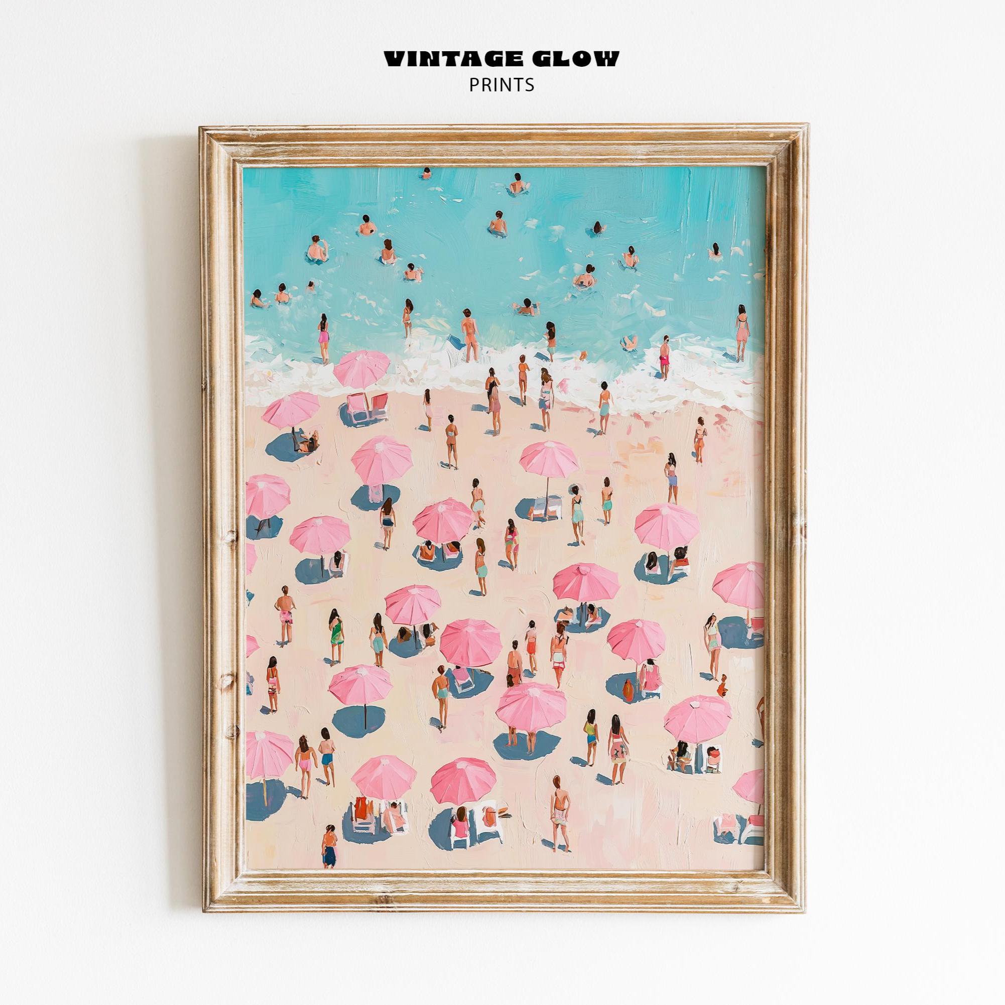 Retro Coastal Beach Print | Pastel Pink Ocean Decor | Digital Download | #V189