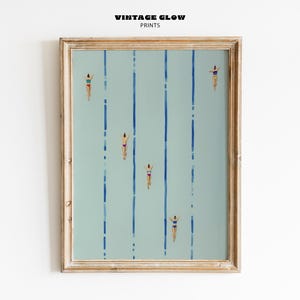 Tiny Swimmers Pool Art Print | Minimalist Summer Wall Art | Swimmer Gift | Deco Style Bathroom Decor | Printable Digital Download | #V209
