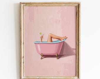 Pink Martini Bath Print | Playful Girly Bathroom Wall Art (Digital Download)