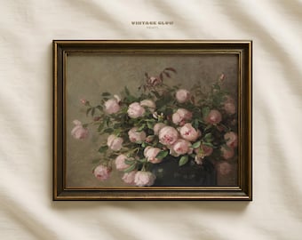 Soft Pink Roses Vintage Print | Flower Bouquet Painting | Floral Rose Wall Art | Digital Download