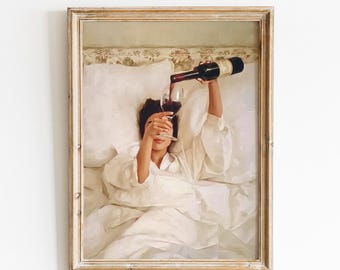 Wine in Bed Art Print | Feminist Wall Decor (Digital Download)