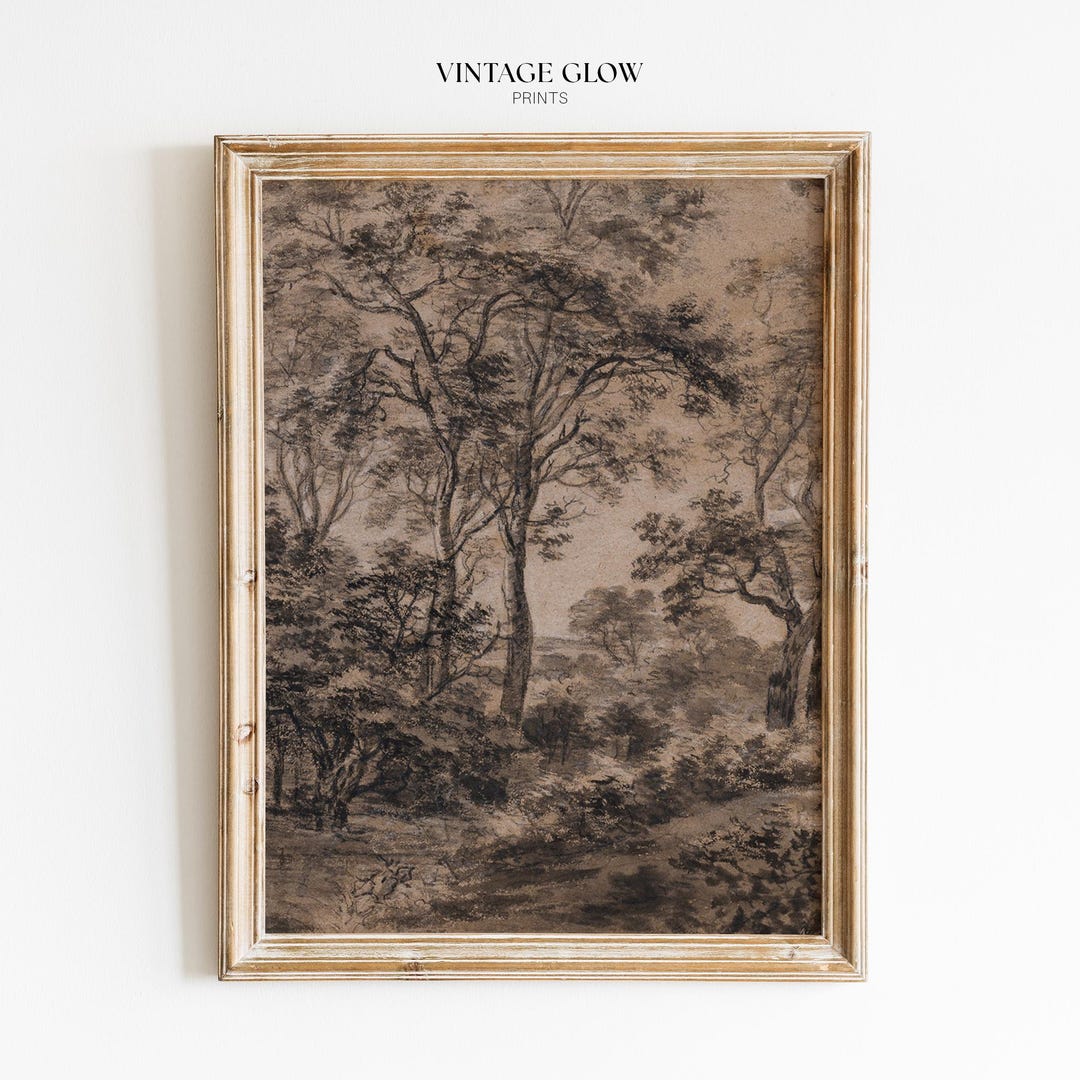 Vintage Moody Woodland Landscape Print | Rustic Antique Farmhouse Wall ...