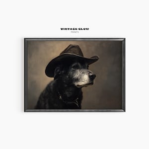 Cowboy Labrador Dog Art Print | Neutral Western Wall Decor | Vintage Trendy Dog Poster | Funky Cowboy Hat Printable | #V335