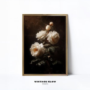 Stimmungsvoller Vintage Blumenkunstdruck | Dunkles Stillleben Blumenbild | Antiken Stil druckbare Wand Dekor | Digitaler Download | #V243