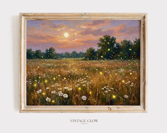 Glühwürmchen Feld Landschaftsdruck | Rustikale Cottage Wandkunst (Digitaler Download)