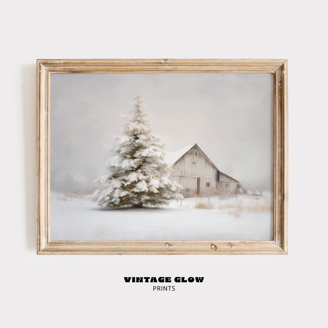 Rustic Christmas Barn Print | Snowy Winter Farm Scene | Cozy Holiday ...