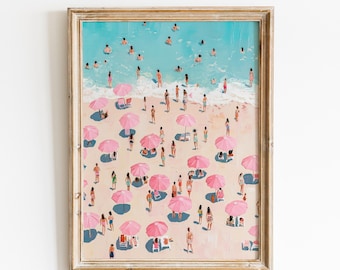 Estampado playero costero retro / Decoración oceánica rosa pastel / Descarga digital / #V189