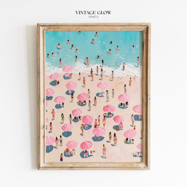 Retro Coastal Beach Print | Pastel Pink Ocean Decor | Digital Download | #V189