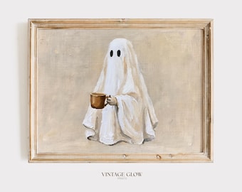 Vintage Halloween-spookprint | Cottagecore Coffee Art (digitale download)