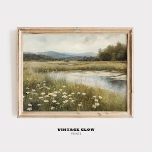 Spring Wildflower Field Art Print | Vintage Farmhouse Landscape | Neutral Spring Wall Decor | Printable Digital Download | #V170