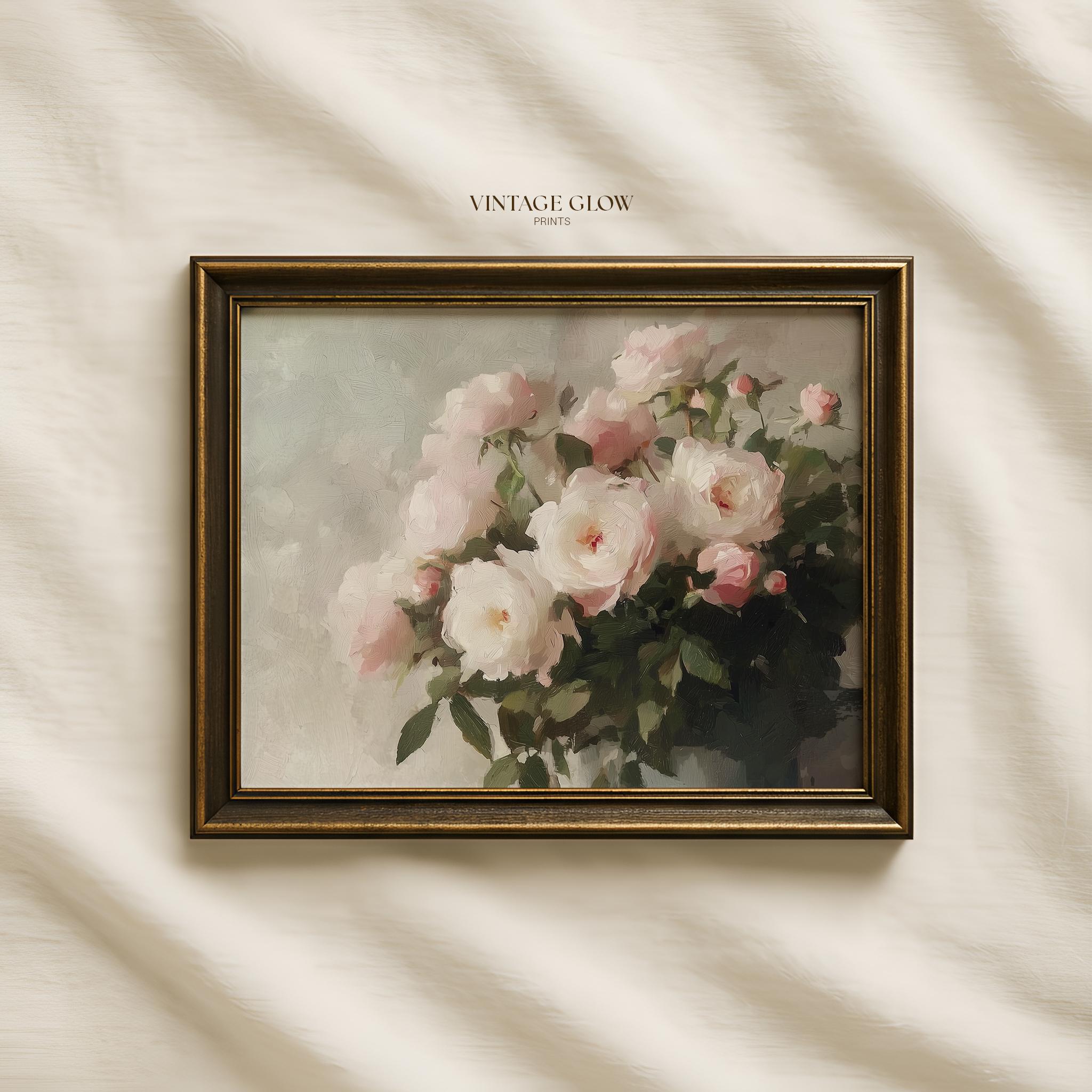 Pink Roses Still Life Art Print | Vintage Cottagecore Floral (digital ...