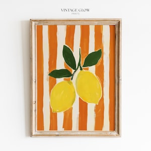 Lemon Art Print | Modern Kitchen Fruit Decor | Striped Lemon Illustration | Digital Download | #V115 image 1