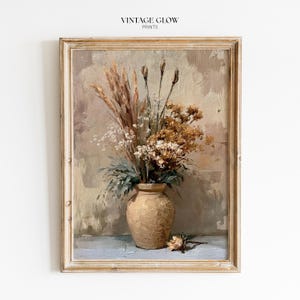 Vintage Dried Autumn Flowers Print | Rustic Moody Still Life Vase Art | Antique Botanical Gothic Wall Decor | Digital Download