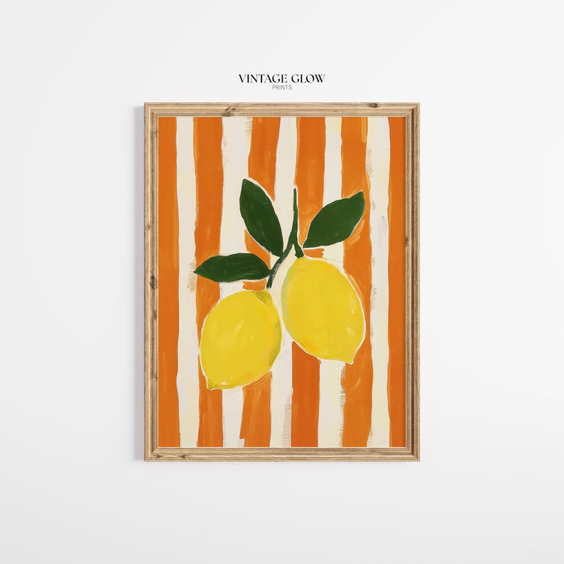 Lemon Art Print | Modern Kitchen Fruit Decor | Striped Lemon Illustration | Digital Download | #V115 image 4