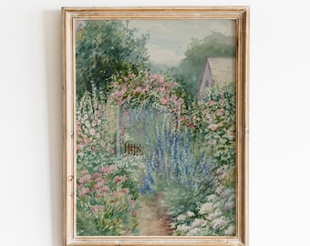 Vintage Flower Garden Print | Spring Cottage Watercolor Farmhouse Floral Wall Art | Digital Download