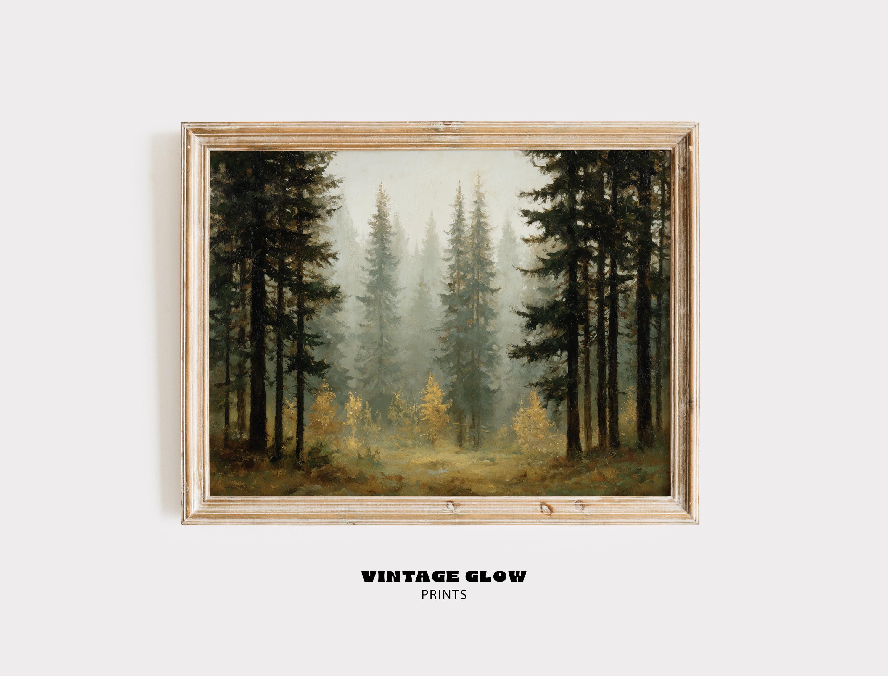 Vintage Fall Forest Landscape Print | Rustic Cottagecore Wall Art ...