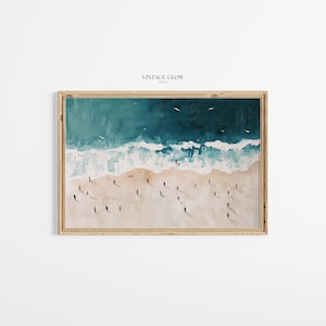 小さなスイマーの海のプリント｜ミニマリストな沿岸の夏のビーチハウスの壁アート｜デジタルダウンロード｜#V195