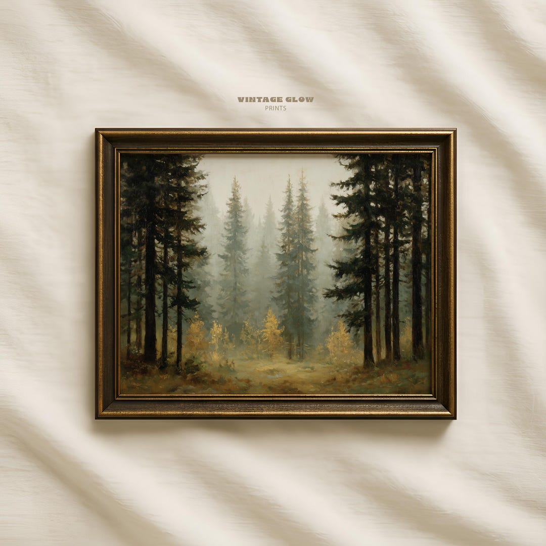 Vintage Fall Forest Landscape Print | Rustic Cottagecore Wall Art ...