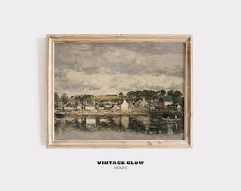 Brittany River Village Print | Vintage French Countryside (Digital Download)