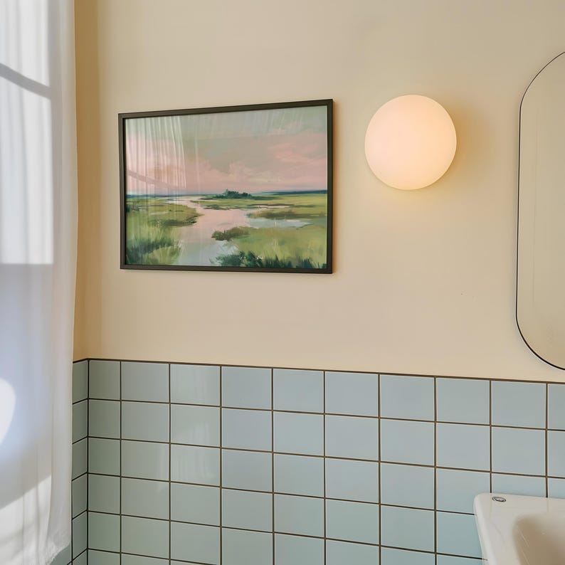 Pastellfärgat träsksolnedgångstryck | Landskapsdekor i kustnära Carolina | Rosa strandhuskonst | Digital nedladdning bild 5