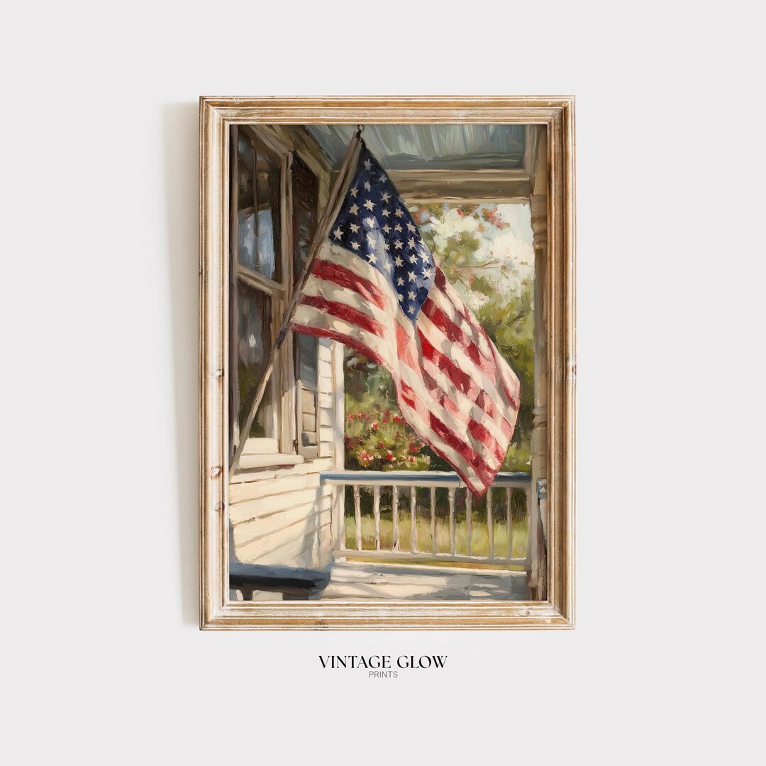 Vintage American Flag Print | Rustic Patriotic 4th of July Farmhouse ...