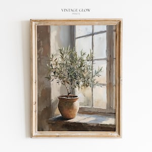 Vintage Olive Tree Art Print | Rustic Mediterranean Botanical Still Life Kitchen Decor | Digital Download