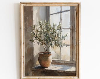 Vintage Olive Tree Art Print | Rustic Mediterranean Botanical Still Life Kitchen Decor | Digital Download