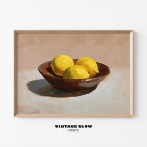 Vintage Lemon Oil Painting Print | Rustic Fruit Still Life Wall Art | Antique Kitchen Decor | Yellow Citrus Printable | Instant Download