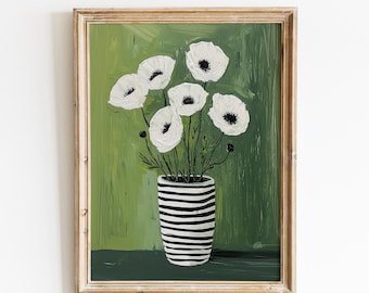 Abstrakter Grüner Blumendruck | Moderne Blumenvase Kunst | Minimalistisches Wohndekor | Digitaler Download | #V205