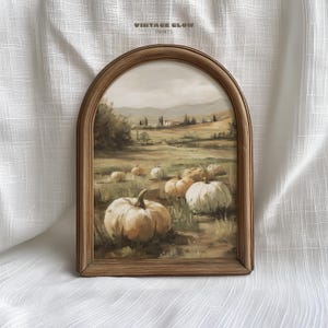 Pumpkin Field Autumn Print | Vintage Fall Wall Art | Cozy Cottagecore Harvest Painting | Rustic Farmhouse Decor | Digital Download | #V370