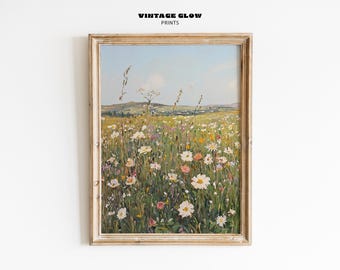 Wildflower Meadow Print | Summer Floral Landscape Art | Countryside Field Painting | Nature Wall Decor | Digital Download | #V193